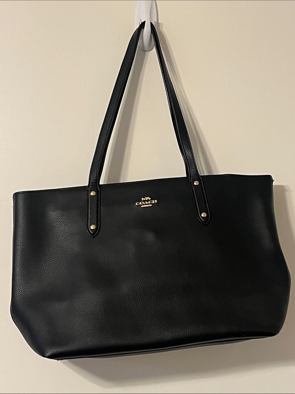 Coach Black Leather Tote with Gold Hardware